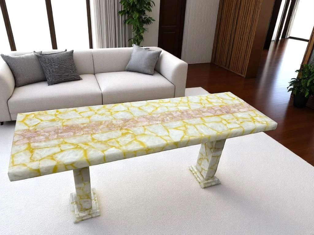 Premium Agate Stone Center Table – Rectangular Crystal Quartz for Home